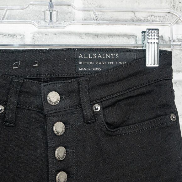 ALL SAINTS Women's Button Mast Skinny Jeans Jet Black size 24 - Picture 6 of 11